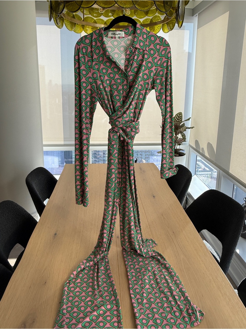 Diane Von Furstenberg Pink & Green Geometric Wrap Jacket